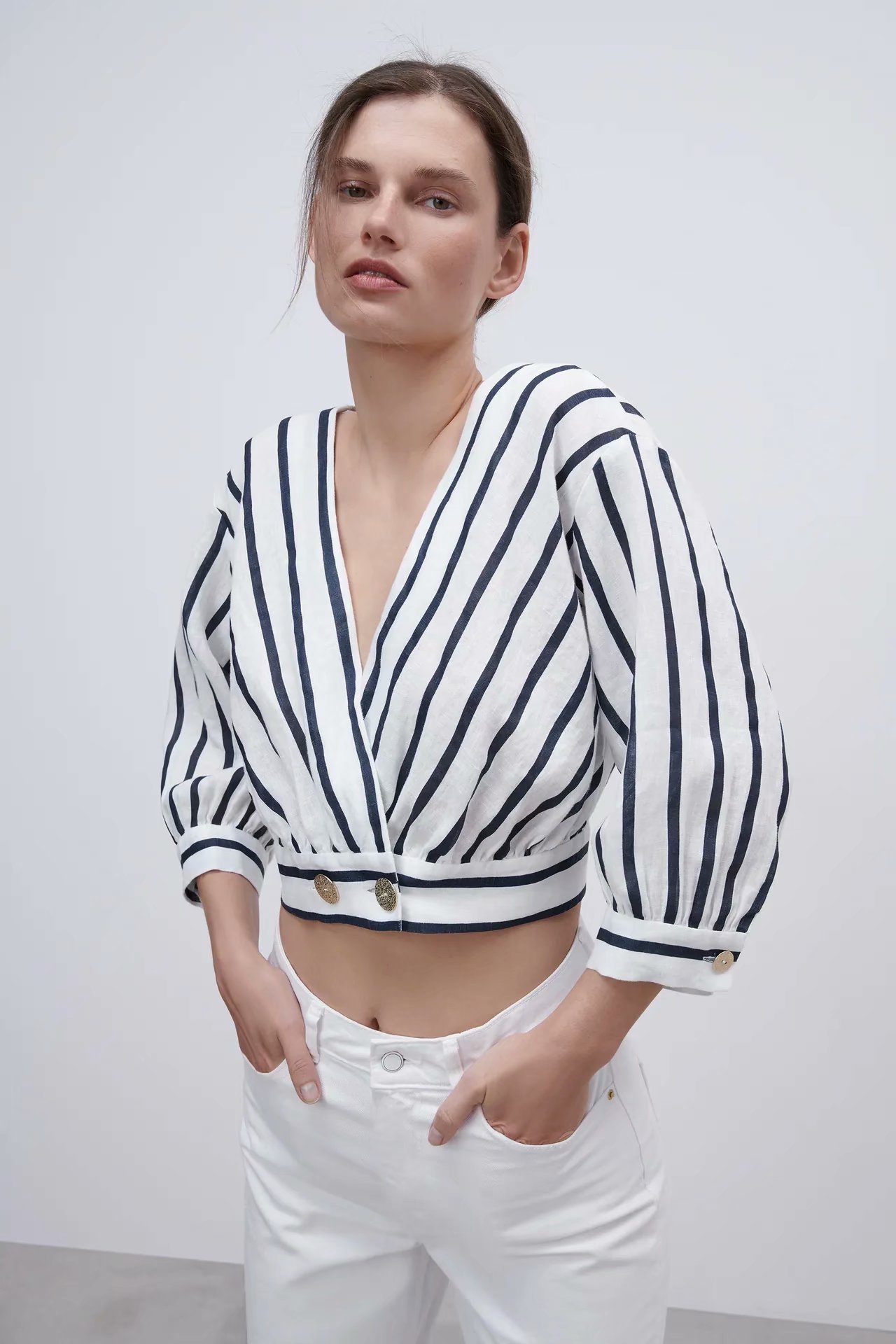 spring striped linen blouse NSAM50429