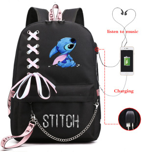Cross-border New Star Baby Stitch Stitch Pattern USB Chain Girl's Ribbon Schoolbag Backpack
