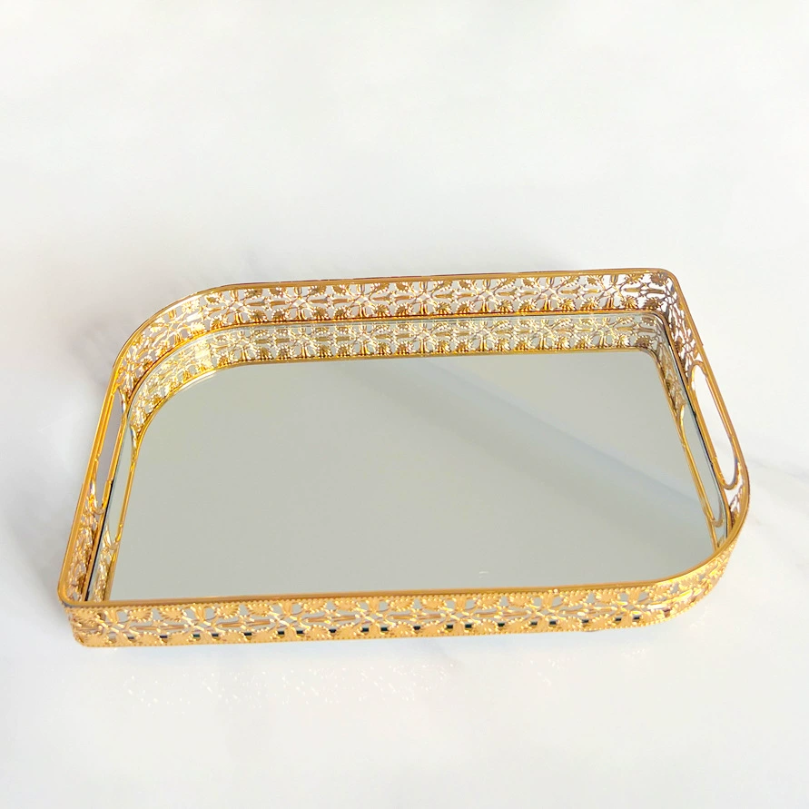 Трансграничный эксклюзивный европейский зеркальный стеклянный металлический поднос для гостиной обеденный стол чайный столик тарелка водяная чашка чайная тарелка фруктовая тарелка