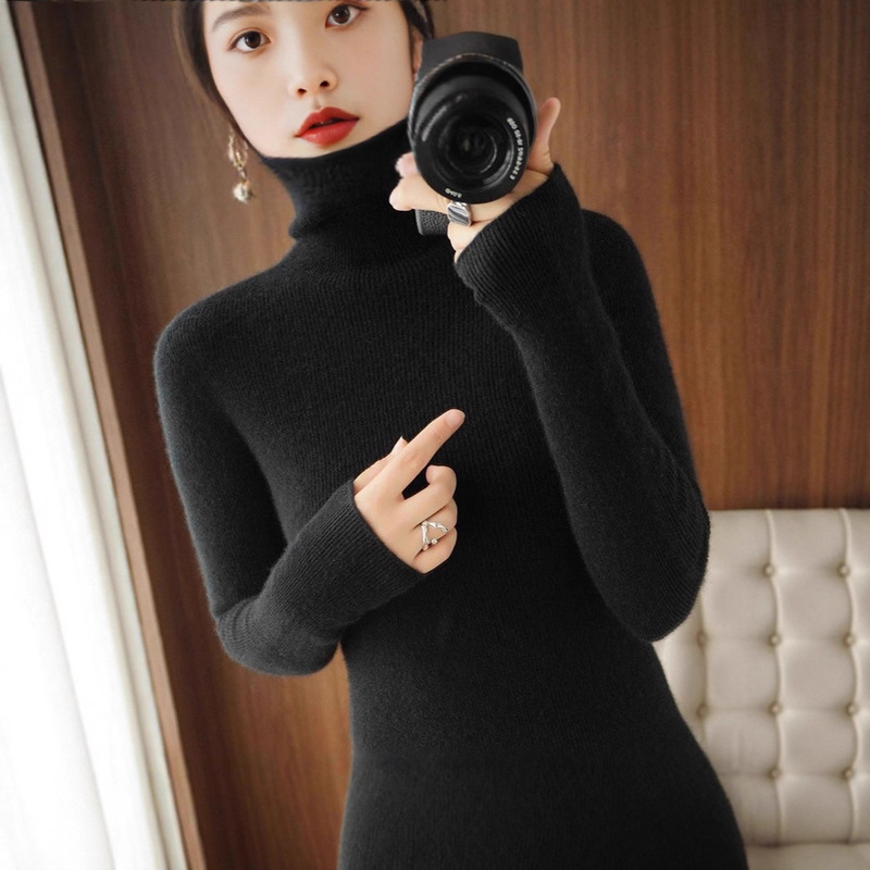 2025 New High-Neck Sweater Autumn and Winter Ready-To-Wear Seamless Stacked Collar Sweater Women's Fashion Sweater Manufacturer Wholesale
