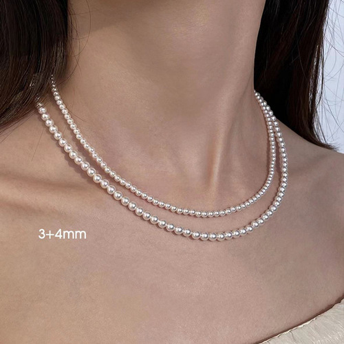 Shijia Pearl Necklace 4-10mm Glass Beads Temperament Light Luxury Retro Sweater Chain Perfect Round Flawless Niche Design