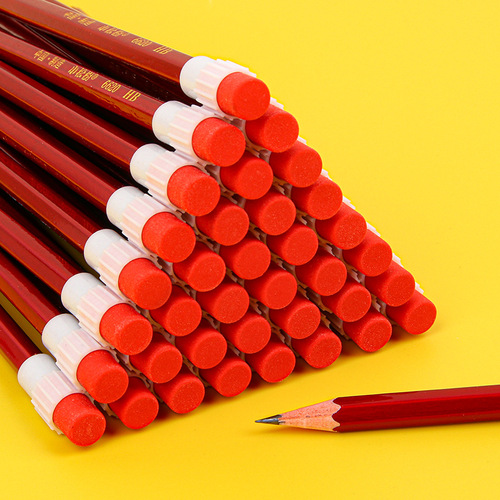 Student stationery pencil big red with eraser head wooden HB pencil children's writing pencil wholesale