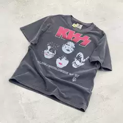 Kiss Rock Band Retro Old Short-sleeved vtg High Street American Casual Cotton T-shirt Rose Park Caiying Same Style