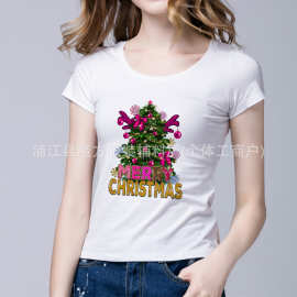 现货白墨跨境圣诞节烫画T恤抱枕帆布包热转印烫画大小现货批发