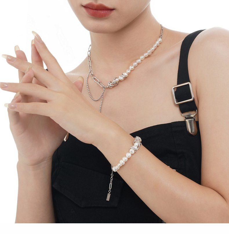 Fashion Geometric Sterling Silver Inlay Artificial Pearls Bracelets 1 Piece