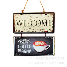 Welcome 咖啡店装饰门牌猫咖店挂牌创意铁质欢迎光临牌北欧营业牌
