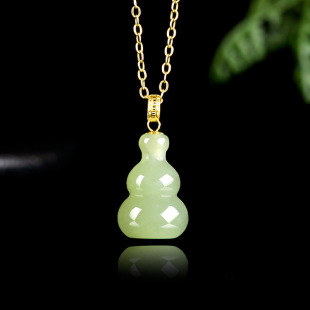 Old material Hetian jade jade three-dimensional gourd pendant 18k gold buckle inlaid natural jade pendant women's simple