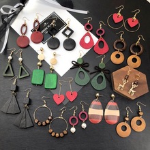 韩国复古百搭个性几何木头耳环轻奢简约女时尚长款流苏气质耳饰品