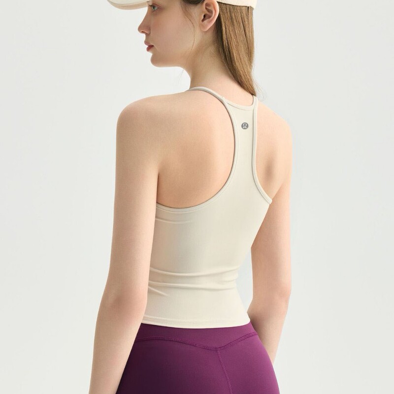 Lulu yoga vest for women, deep U-neck, elegant back, thin shoulder straps, with chest pads, suitable for Pilates, running, fitness, slimming top