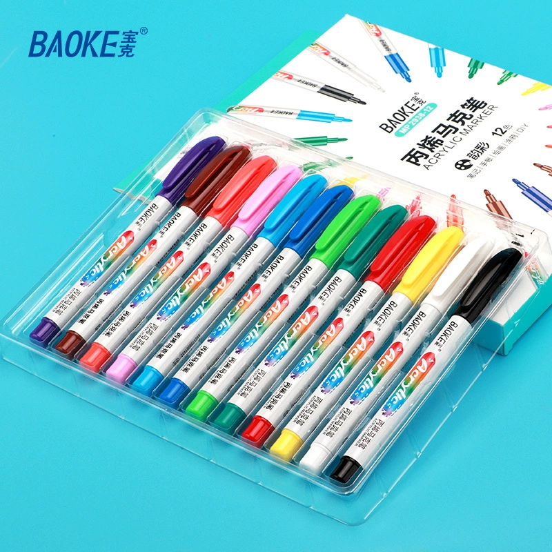 Акриловый маркер Baoke водостойкий, ручная роспись, детская непрозрачная 12-цветная ручка для граффити, акварельная ручка, быстросохнущая