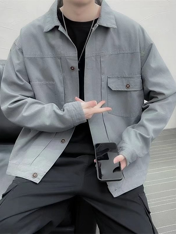 Chaqueta retro simple para hombre, color sólido casual japonés, chaqueta de pareja de manga larga suelta y versátil, ropa interior de moda