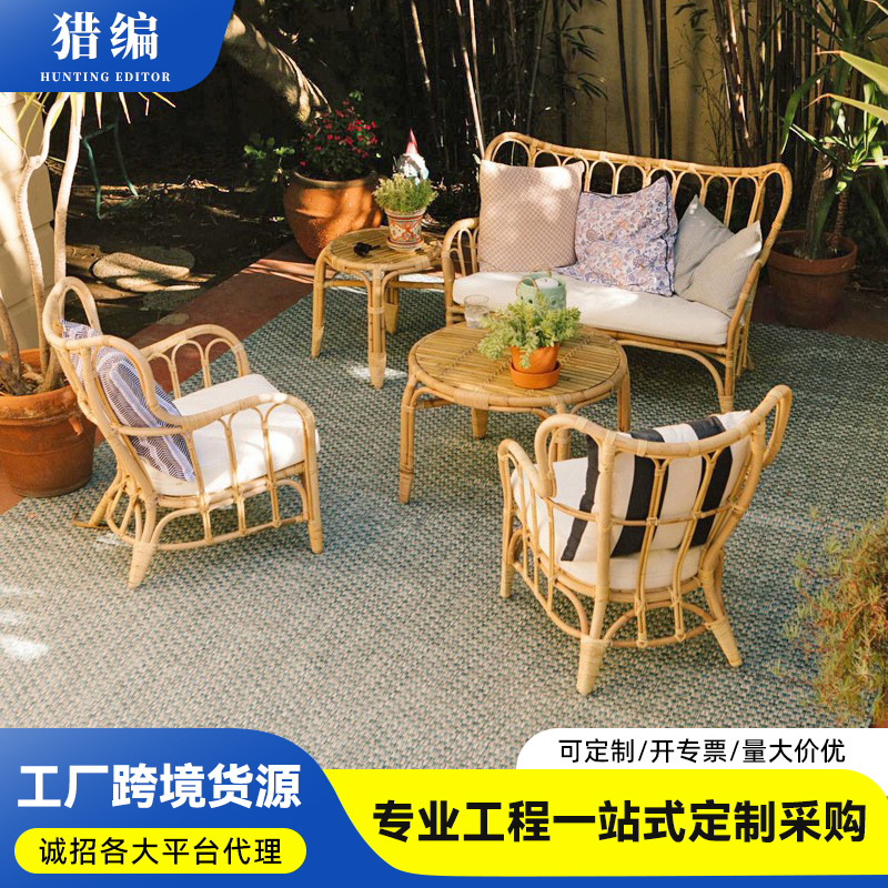 Hotel and Homestay Ins Real Rattan Sofa Leisure Single Double Balcony Indoor Rattan Chair Southeast Asian Small Apartment Combination