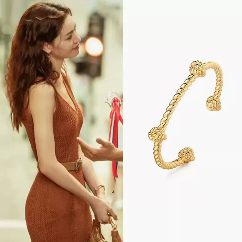 欧美复古重工麻花绳结开口手镯小众设计感个性精致打结开口手镯