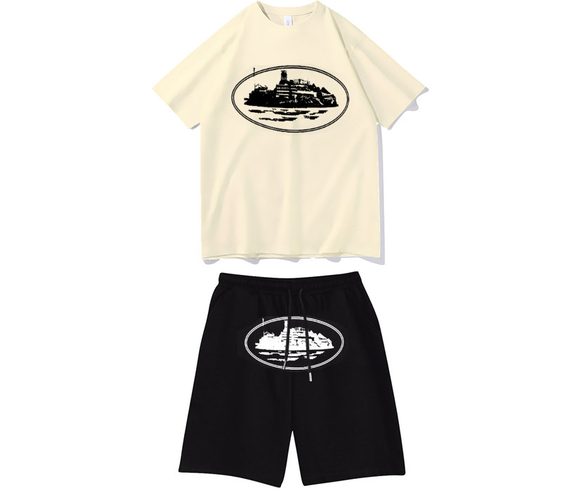 Cortiz camisetas callejeras europeas y americanas camisetas unidireccionales pantalones deportivos set callejera ropa de hip-hop