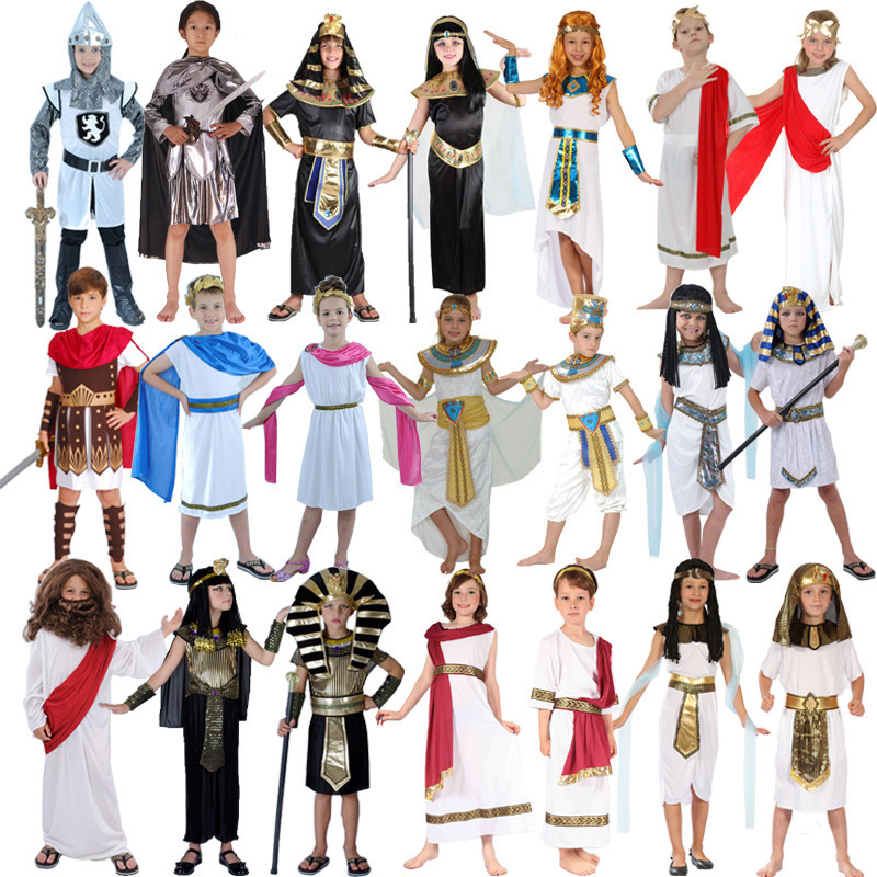 Children's Day Boys Egyptian Pharaoh Prince and Princess Clothes Ancient Greek and Roman Goddess Soldier Dress Up