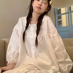 2025韩系ins秋季白月光纯棉纱布少女娃娃领纯色家居服睡衣套装潮