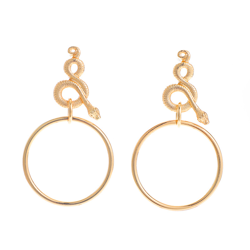 Wholesale Fashion Exaggerated Retro Circle Earrings Geometric Snake-shaped Golden Personalized Earrings display picture 2