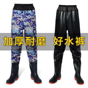 Lightweight Waist-Length Thickened Half-Body Wading Pants Rain Pants with Rain Boots, Wear-Resistant Leather Waterproof Clothing, Wading Suit for Fishing and Reservoir