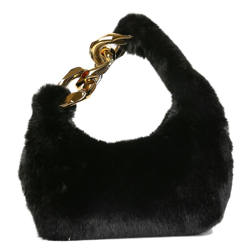 Bolso de mano de cadena de felpa, diseño nicho nuevo de otoño e invierno, bolso pequeño versátil para mujer, gran capacidad, estilo ins.