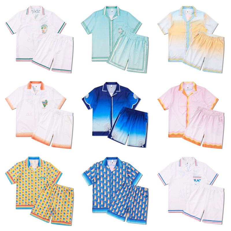 Foreign Trade Trendy Brand Hawaiian Beach Casual Thin Short-Sleeved Suit European and American Retro Vacation Printed Shirt and Shorts for Men