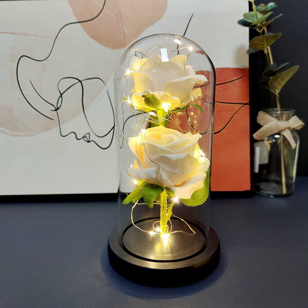Lámpara de oro, flor de rosa, pantalla de vidrio, día de la madre, Navidad, día de San Valentín, regalo de cumpleaños, decoración de novia, simulación transfronteriza