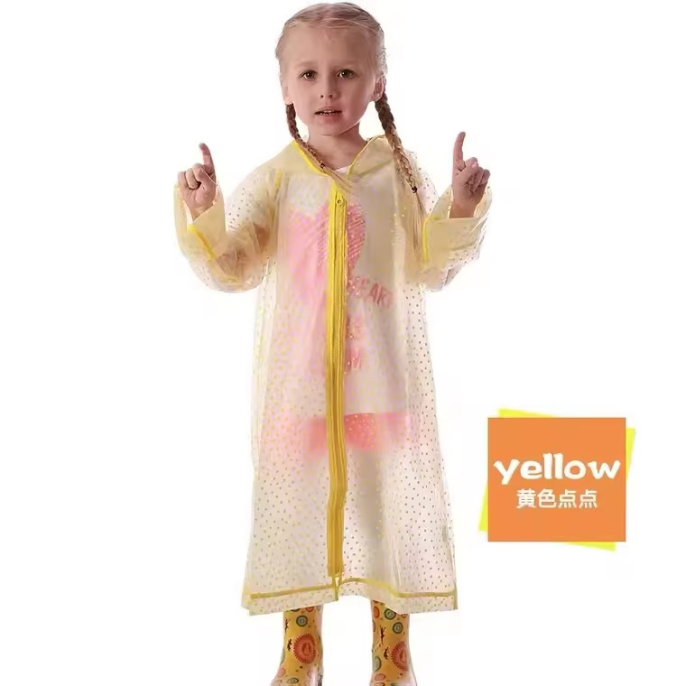 Factory Custom-Made Tpu Children's Zippered One-Piece Raincoat, Biodegradable, Fashionable Polka Dot Edge-Trimmed Raincoat for Kids