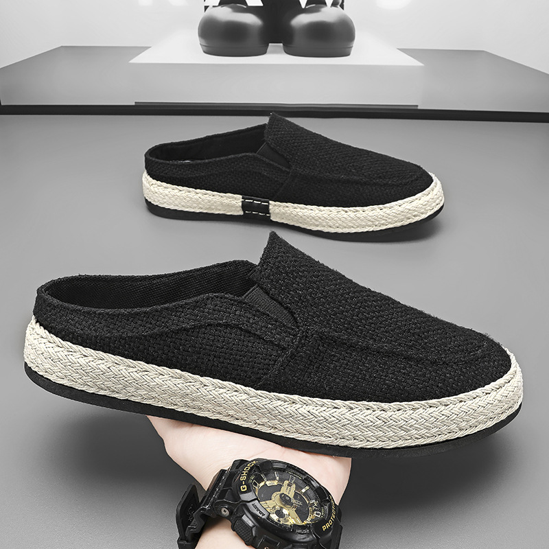 夏季潮流男士懒人一脚蹬潮鞋韩版休闲豆豆男鞋休闲透气亚麻帆布鞋