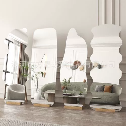 Зеркало для примерки одежды в скандинавском стиле, полноразмерное, с облачным волнистым асимметричным дизайном, напольное зеркало специальной формы