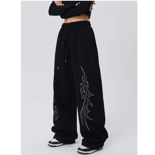 Trendy streetwear straight-leg women's pants, American-style dance pants, loose exercise pants, turn-up jazz dance pants