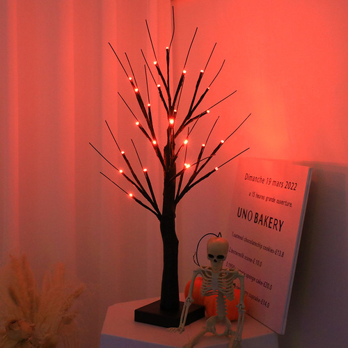 LED仿真紫色树灯万圣节感恩节装饰白桦树灯创意房间鬼节布置树灯