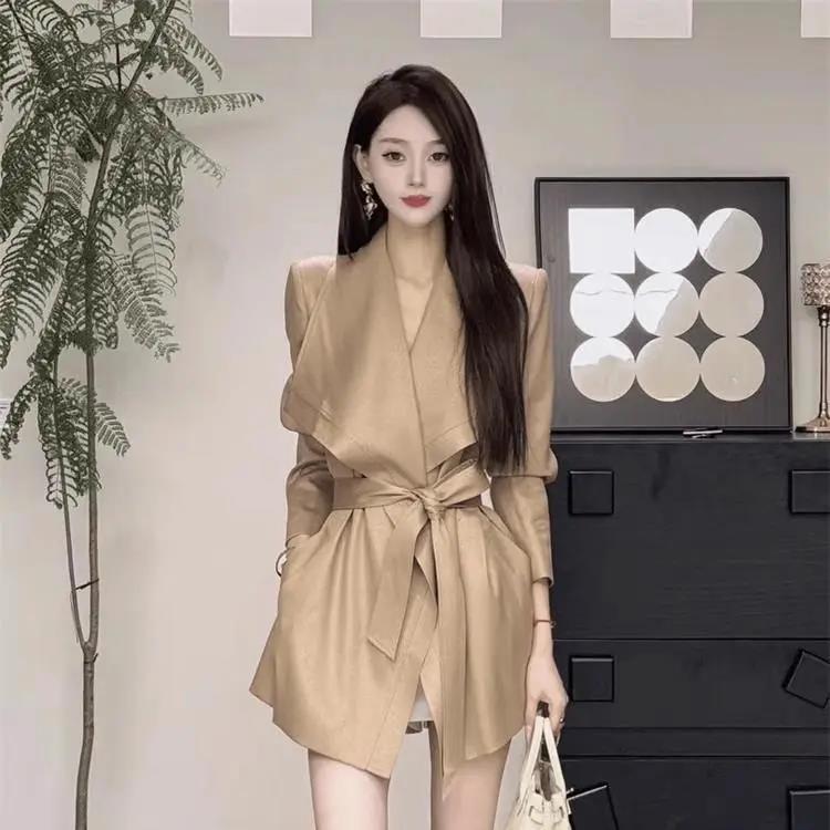 韩系绑带西装外套女2025春季气场强大新款风衣宽松显瘦长袖西服潮|undefined