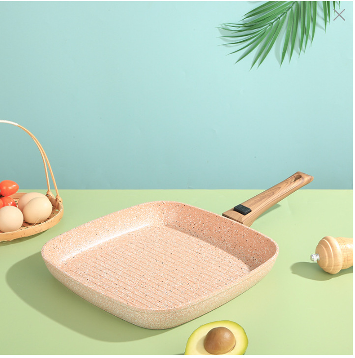 Sartén de carne a rayas mango de madera extraíble sartén de carne 28cm sartén cuadrada sartén antiadherente para el hogar al por mayor