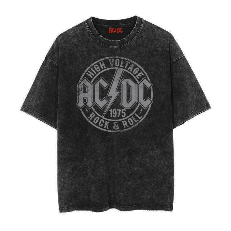 2022 Summer New Style Acdc Band Rock Punk Retro Distressed Washed Wax-Dyed Direct-Print Printed Short-Sleeved T-Shirt 2022 Summer New Style Acdc Band Rock Punk Retro Distressed Washed Wax-Dyed Direct-Print Printed Short-Sleeved T-Shirt