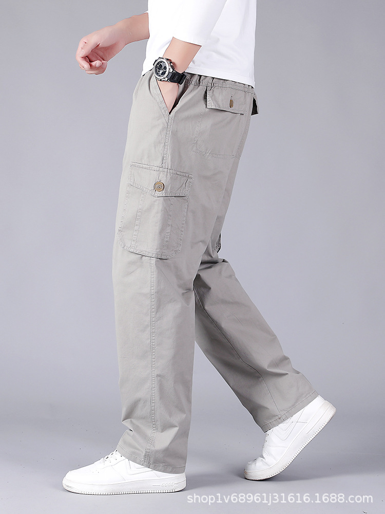 Zuoluo pantalones casuales de otoño de los hombres de mediana edad papá pantalones de algodón sueltos pantalones de los hombres elásticos sueltos Pantalones rectos