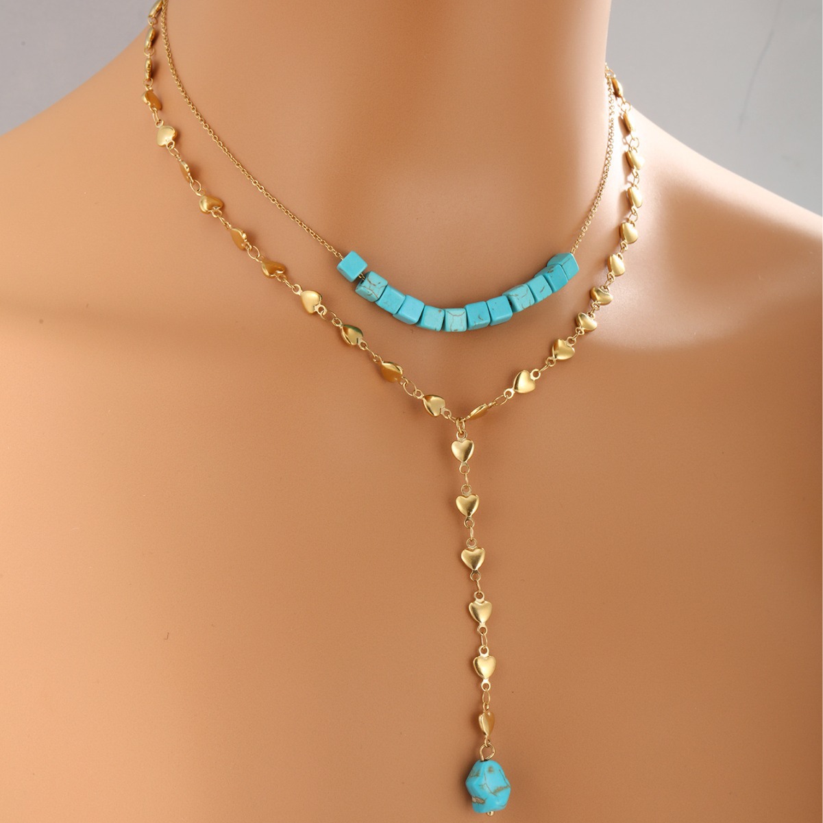 Xuping joyas europeas y estadounidenses retro francés 14K color de acero inoxidable para mujeres collar turquesa