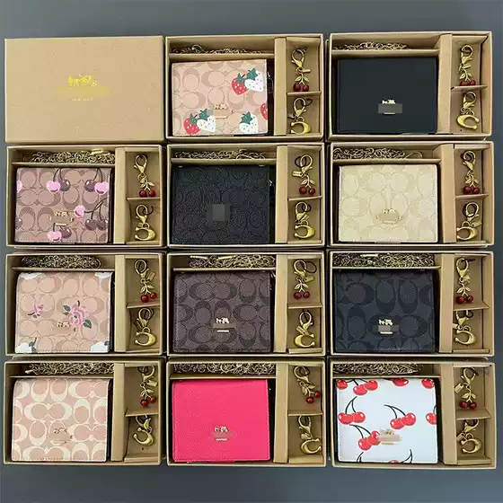 2025 New Women's Wallet Set with Cherry Print, Coach Long Double Layer Wallet for Women, Small Square Bag