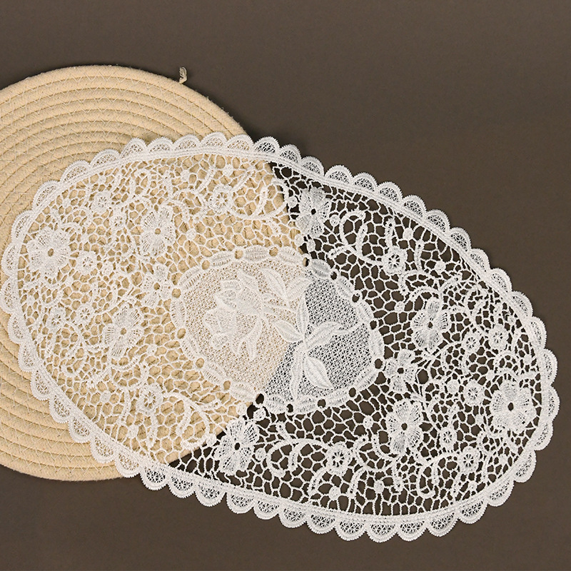 Taza circular hueca cojín bordado de encaje mesa de placas de tazón aislante de calor tela decoración accesorios accesorios de té