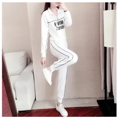 001 Plus Size Clothing 2025 Casual Sports Women's Autumn New Fashion White Sweatshirt Two-Piece Set_voghion.com