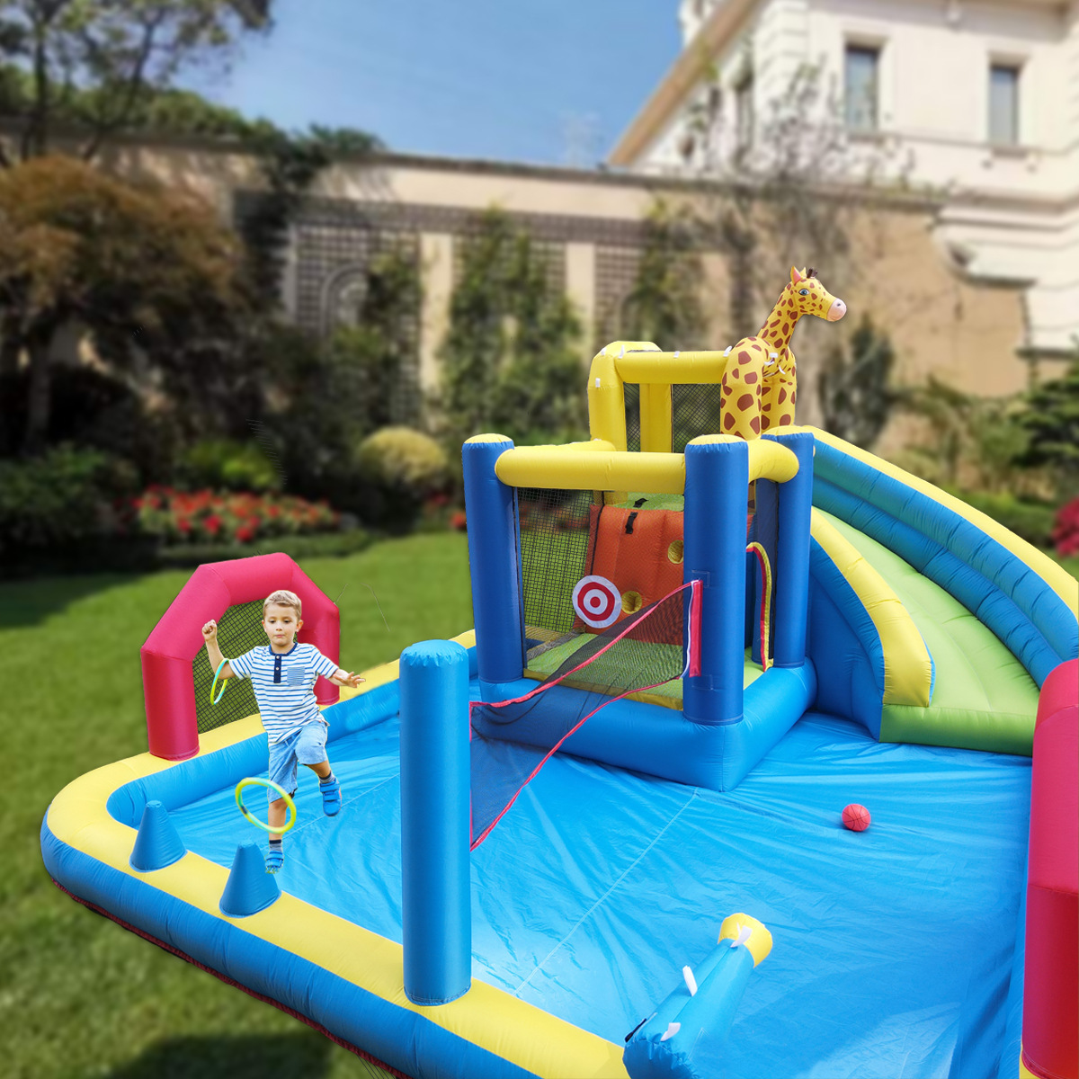 HappyLion tobogán de agua del castillo inflable para niños combinación al aire libre travieso Castillo diversión Bounce trampolín instalaciones