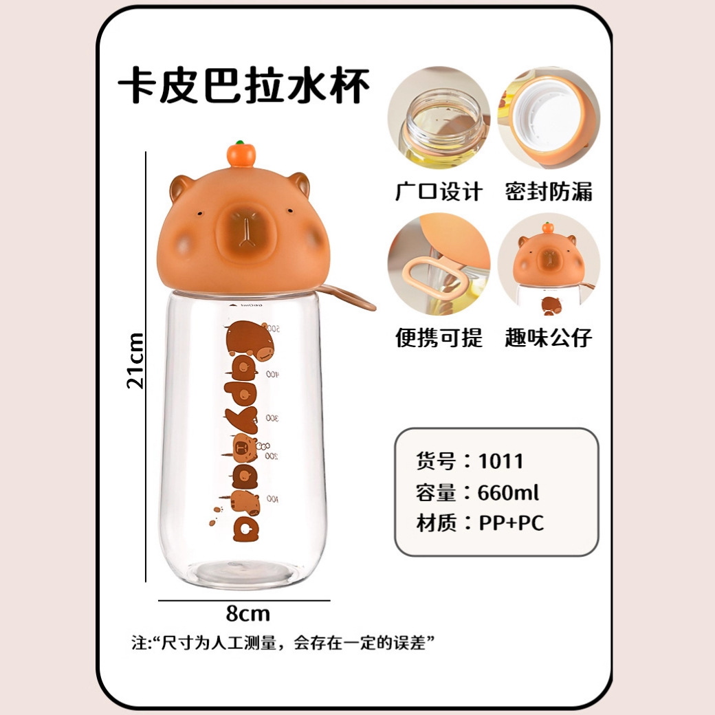 Procesamiento personalizado tazas de plástico de alto valor facial de grado madre e infante tazas de agua para niños tazas de agua no podridas tazas de agua Capibara