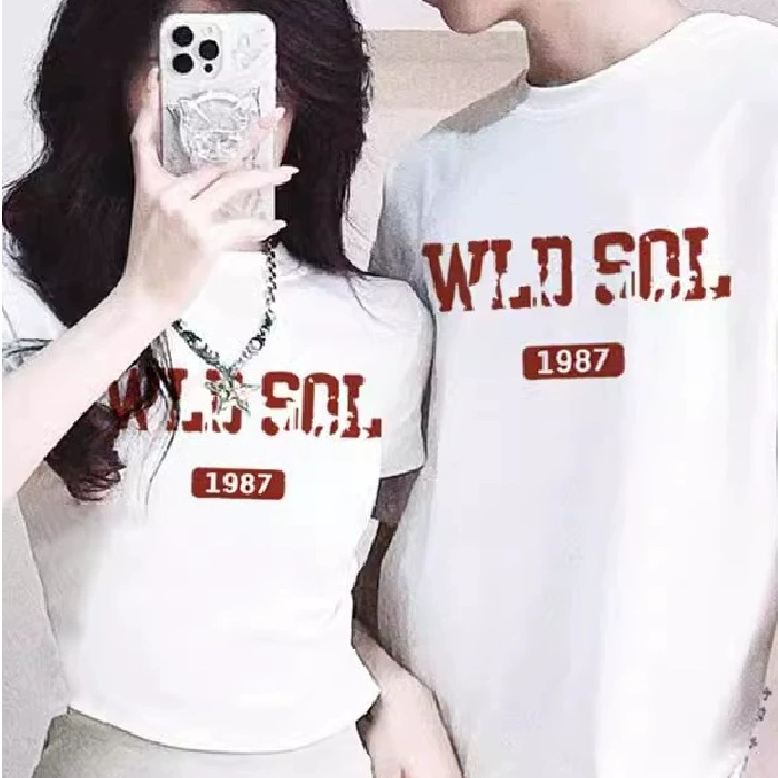 Чистый хлопок [92 хлопок 8 спандекс] весна и лето пара футболка 2025 новая длинная и короткая нишовая рубашка с короткими рукавами