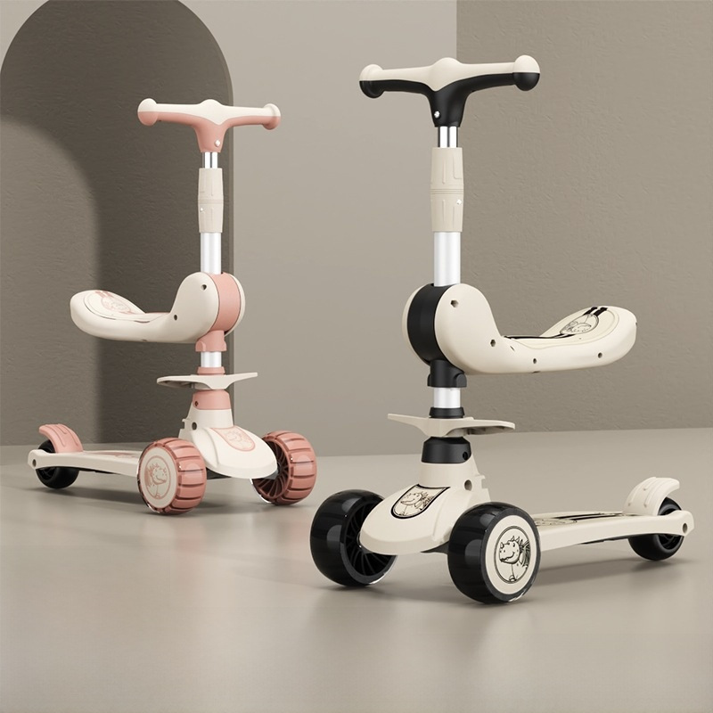 Scooter for Kidsren 1-3-6-8-12 Years Old, Male and Female Babies, Three-In-One Foldableable Slippery Scooter That Can Sit and Ride