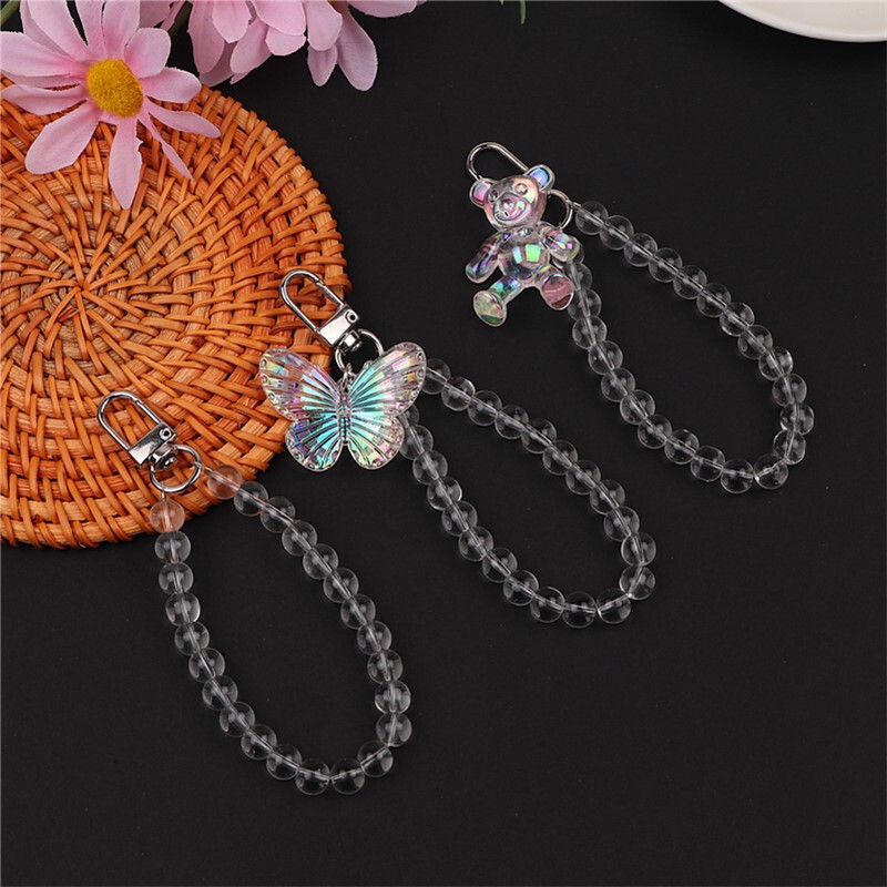 New ins Creative Crystal Bear Butterfly airpods Protective Case Keychain Decorative Pendant Hand Rope Accessories