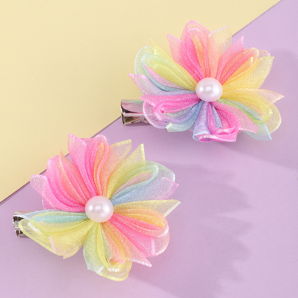 Koreanische Mode Haarschmuck bunte Perlenblumen Mdchen Mesh Haarspangenpicture3