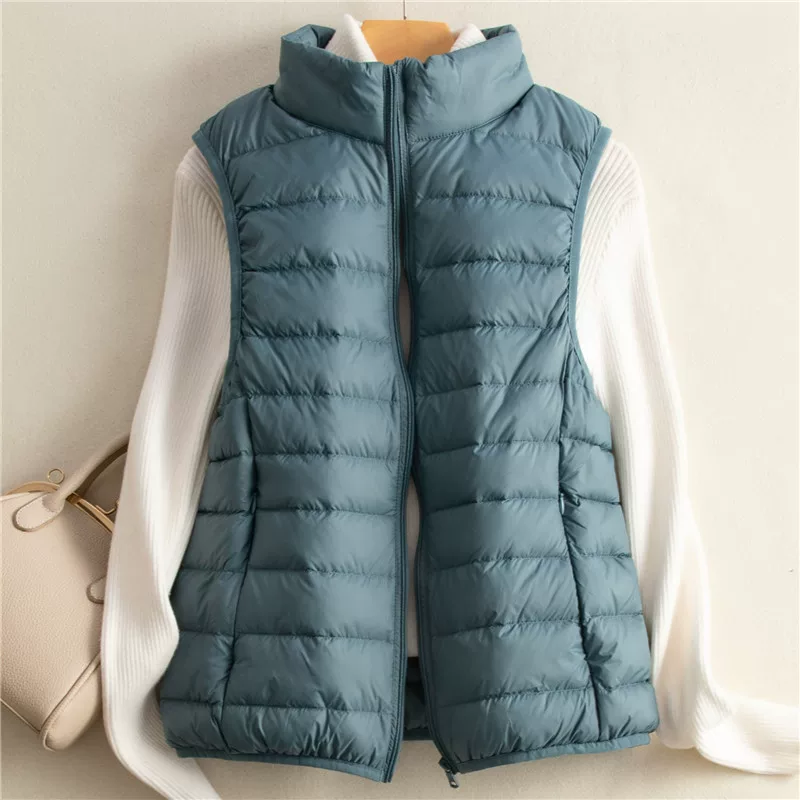 Куртка-дупп jacket? Actually need accurate translation: Down jacket, demi-season light and thin short fitted solid velvet vest, 2023, duck down