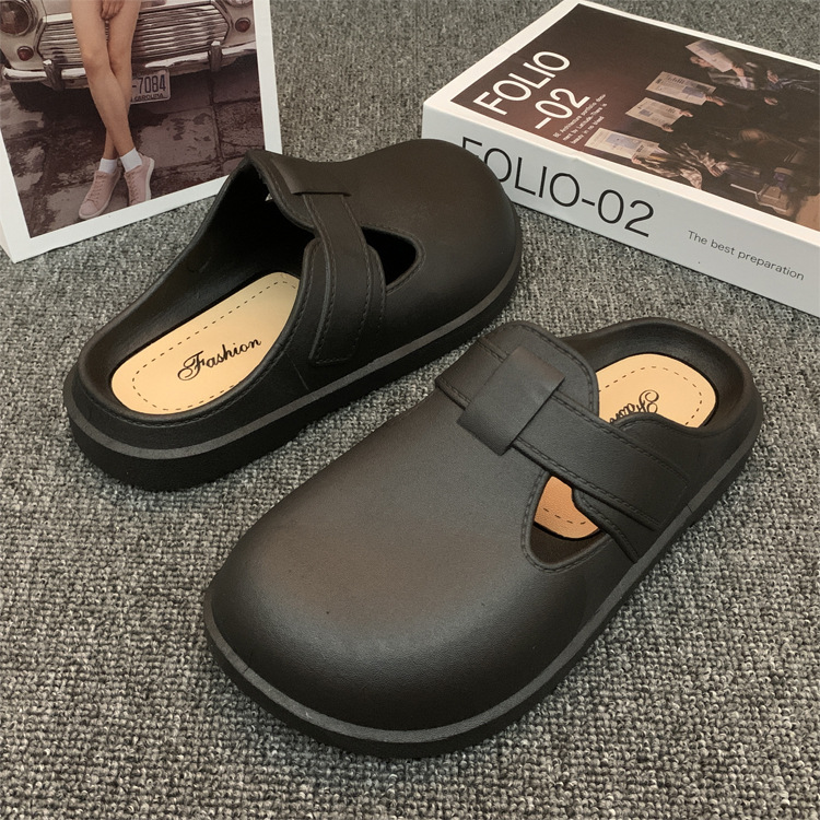 Punta cerrada media zapatillas fábrica transfronteriza al por mayor de las mujeres primavera y verano estilo simple cómodo ligero perezoso al aire libre agujero plano zapatos