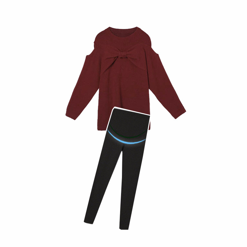 투피스 임산부 정장 패션 2025 가을 겨울 리본 니트 긴팔 스웨터 루즈 캐주얼 정장