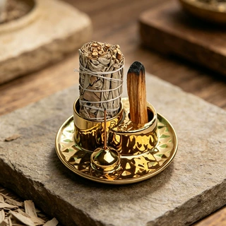 跨境新品4 in 1 incense 香薰烛台香炉鼠尾草圣木月亮金色装饰品