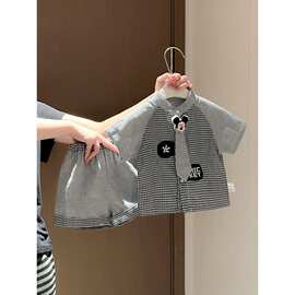 2026新款儿童米Q格子两件套男女童立领洋气套装