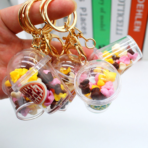 Snack Popcorn Cup Charms Simulation Mini Popcorn Bucket Keychain Milk Tea Cup Beverage Ice Cream Cup Hook